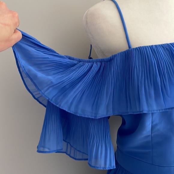 Adelyn Rae Blue Chiffon Tiered Ruffle Open Cold Shoulder Above Knee Dress - Picture 3 of 13